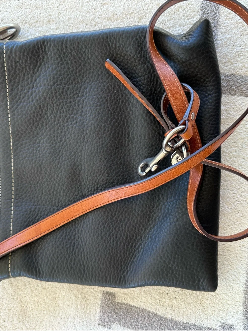 Coach Black Pebbled Leather Shoulder Bag with Tan Accent y2k